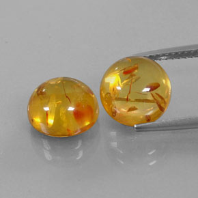 3.58 ct Orange Amber Gemstone, Amber Gem in Round Cabochon Shape for Sale.