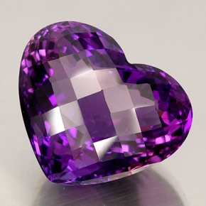 42.81 ct Violet Amethyst Gemstone, Amethyst Gem in Heart Checkerboard Shape for Sale.