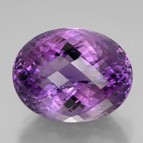 49.96 ct Violet Amethyst Gemstone, Amethyst Gem in Oval Checkerboard Shape for Sale.