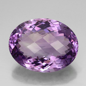 33.87 ct Violet Amethyst Gemstone, Amethyst Gem in Oval Checkerboard Shape for Sale.