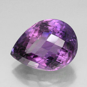 25.26 ct Violet Amethyst Gemstone, Amethyst Gem in Pear Checkerboard Shape for Sale.