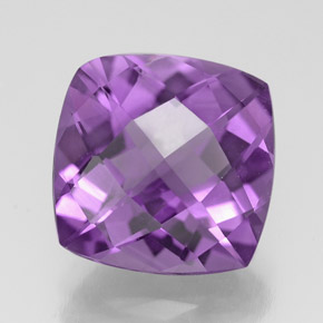 3.42 ct Violet Amethyst Gemstone, Amethyst Gem in Cushion Checkerboard Shape for Sale.