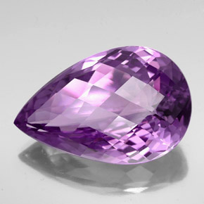 74.05 ct Violet Amethyst Gemstone, Amethyst Gem in Pear Checkerboard Shape for Sale.