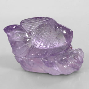 112.80 ct Violet Amethyst Gemstone, Amethyst Gem in Carved Fish Shape for Sale.