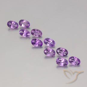 Lot de 10pcs Améthystes Ovale de 6,1 x 4,1mm - Poids total de 4,23 ct / poids moyen de 0,42 ct chacune, couleur : Pourpre violacé moyen, dureté de Mohs 7 convient aux bijoux de tous les jours, pierre de sagesse, Pierre du zodiaque Poissons, Photo A