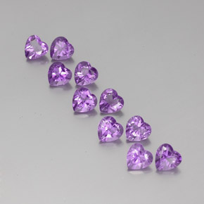 Lote de Amatista Corazón de 10 piezas 6,1 x 6,1mm - Peso total de 7,56 ct / promedio. 0,76 ct cada uno, Color: Violeta rosáceo medio, Dureza Mohs 7 Adecuado para joyas de uso diario, Miércoles de piedras preciosas, Photo A
