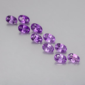 10-teiliges Set ovaler violetter Amethyst aus Brasilien - Gewicht 4,2 ct gesamt / Durchschn. je 0,42ct, Größe 6,1 x 4,1mm, Farbe: Lilaisch-violett, Mohs-Härte 7 Geeignet für den täglichen Gebrauch im Schmuck, Fische Sternzeichen, Photo A