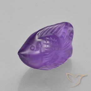 6.35 ct Violet Amethyst Stone, Natural Amethyst in Carved Fish Shape for Sale
