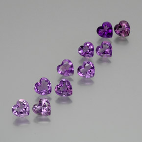 6.39 ctw Violet Amethyst Gemstones, Amethyst Gems in Heart Facet Shape for Sale.