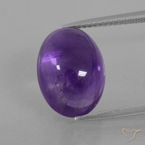 7.85ct Oval Cabochon Violet Amethyst from Brazil, Dimension 14.2 x 10.2mm, Transparent Clarity, Natural untreated gemstone, 1pc Amethyst in Medium Violet Color, Mohs Hardness of 7 suitable for daily wear jewelry, Stone of the Mind, Photo A