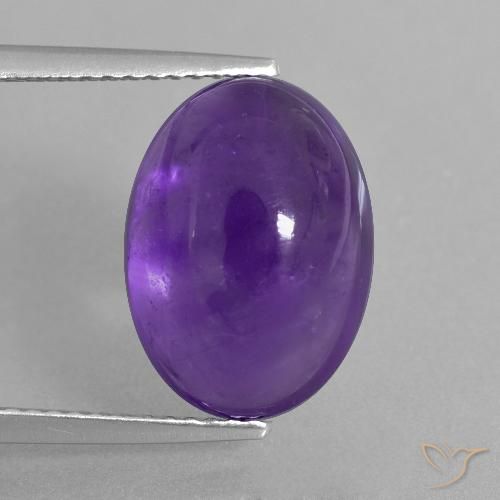 7.06ct Oval Cabochon Violet Amethyst from Brazil, Dimension 14 x 10.1mm, Transparent Clarity, Natural untreated gemstone, 1pc Amethyst in Medium-light Violet Color, Mohs Hardness of 7 suitable for daily wear jewelry, Stone of the Mind, Photo A