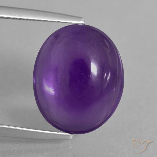 14.1 x 11.6mm Oval Violet Amethyst from Brazil, Weight of 7.35ct, Natural untreated Gemstone in Transparent Clarity, 1pc Oval Cabochon Amethyst - Color: Medium Violet, Mohs Hardness of 7 suitable for daily wear jewelry, Year of the Dragon Gemstone, Photo A