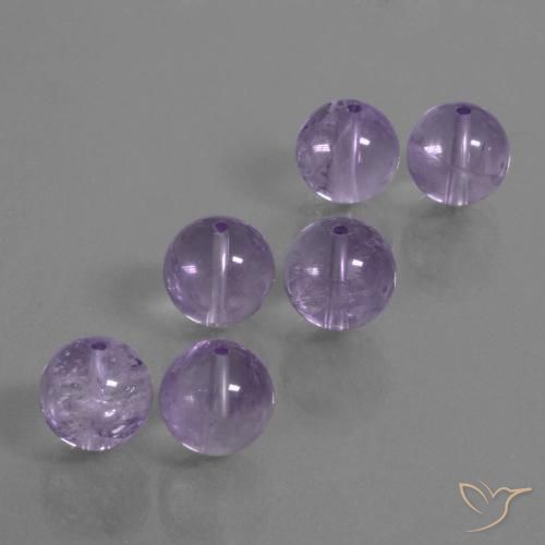 Lot de 6pcs Améthystes Violet drilled sphere du Brésil - Taille 9,3mm, poids total 35,79 ct / moyenne 5,97 ct chaque, couleur : Violet clair, dureté de Mohs 7 convient aux bijoux de tous les jours, pierre de sagesse, Pierre du zodiaque Poissons, Photo A