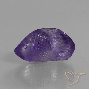 10.58 ct Violet Amethyst Stone, Natural Amethyst in Carved Fish Shape for Sale