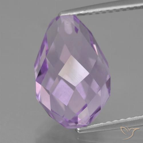 13.9x9.2 mm Briolette Violet Amethyst from Brazil, Weight of 7.63ct, Natural untreated Gemstone in VS Clarity, 1pc Half-drilled Briolette Amethyst - Color: Light Pinkish Violet, Mohs Hardness of 7 suitable for daily wear jewelry, Symbolizes Calming and Soothing, Photo A