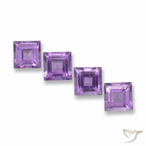 Lot de 4pcs Améthystes Violet du Brésil - Poids total 4,01 ct / moyenne 1 ct chacune, taille 6 x 6mm, couleur : Violet Rosâtre, dureté de Mohs 7 convient aux bijoux de tous les jours, pierre de sagesse, Pierre du zodiaque Poissons, Photo A