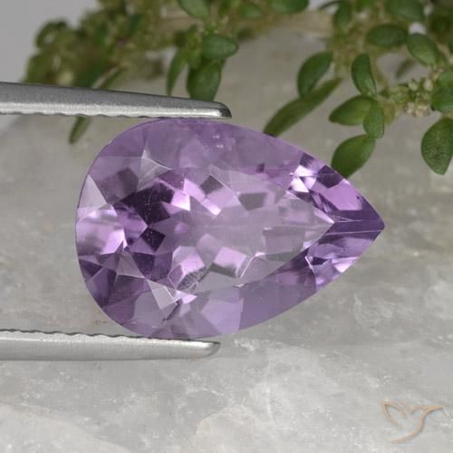 3.43 ct Violet Amethyst Stone, Natural Amethyst in Pear Facet Shape for Sale