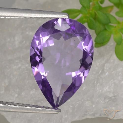 4.27 ct Violet Amethyst Stone, Natural Amethyst in Pear Facet Shape for Sale