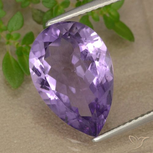 5.04ct Natural Medium-Light Purplish Violet Amethyst, Pear Shape, VS
