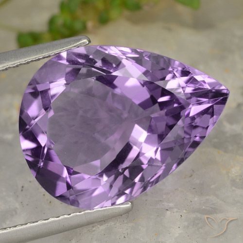 16 x 12mm Pear Facet Violet Amethyst from Brazil, Weight of 7.6ct, Natural untreated gemstone in VVS-VS Clarity, 1pc Amethyst - the Color is Medium-light Purplish Violet, Mohs Hardness of 7 suitable for daily wear jewelry, Unblocks Crown Chakra, Photo A