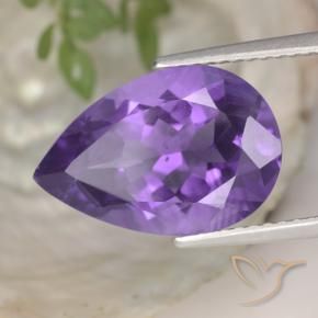 4.72 ct Violet Amethyst Stone, Natural Amethyst in Pear Facet Shape for Sale