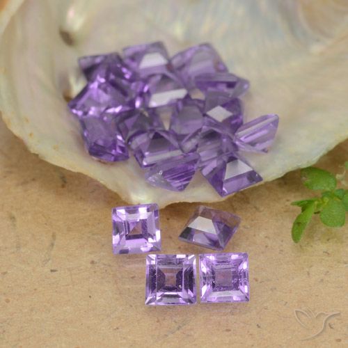 20pc Square Violet Amethyst Lot from Brazil - Weight 2.95ct total / avg. 0.15ct each, Size 3.1 x 3.1mm, Color: Pinkish Violet, Mohs Hardness 7 suitable for daily wear jewelry, Symbolizes Calming and Soothing, Photo A