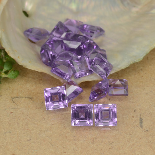 Lot of 20pc Square Facet Violet Amethyst from Brazil - Size 3.1 x 3.1mm, Weight 2.99ct total / avg. 0.15ct each, Color: Medium Violet, Mohs Hardness 7 suitable for daily wear jewelry, February Birthstone, Photo A