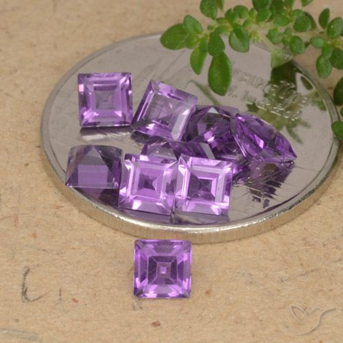 Lot of 10pc Square Facet Violet Amethyst from Brazil - Size 3.6 x 3.5mm, Weight 2.09ct total / avg. 0.21ct each, Color: Deep Pinkish Violet, Mohs Hardness 7 suitable for daily wear jewelry, Pisces Zodiac Stone, Photo A