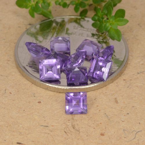 Lot of 10pc Square Violet Amethyst from Brazil - Size 3.6 x 3.6mm, Weight 2.13ct total / avg. 0.21ct each, Color: Medium Violet, Mohs Hardness 7 suitable for daily wear jewelry, Pisces Zodiac Stone, Photo A