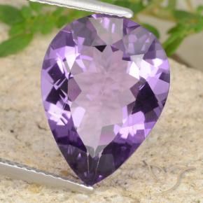 6.33 ct Violet Amethyst Stone, Natural Amethyst in Pear Facet Shape for Sale