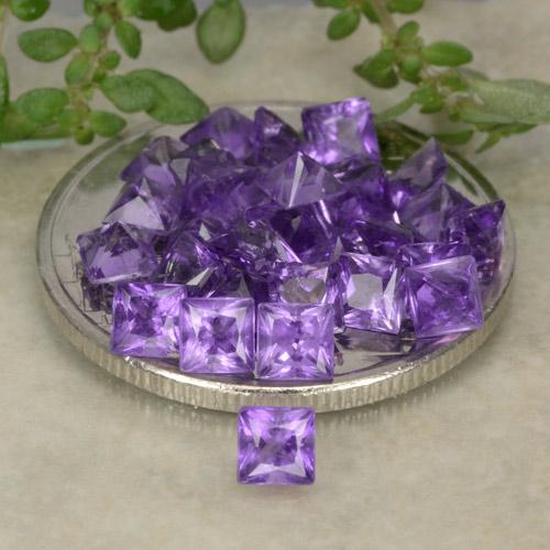 30pc Princess-cut Violet Amethyst Lot from Brazil - Weight 3.67ct total / avg. 0.12ct each, Size 3 x 2.9mm, Color: Intense Violet, Mohs Hardness 7 suitable for daily wear jewelry, Stone of the Mind, Photo A