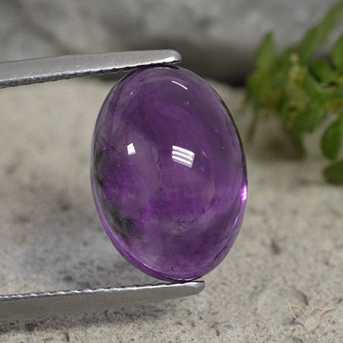 14 x 10.1mm Oval Cabochon Violet Amethyst from Brazil, Weight of 7.11ct, Natural untreated gemstone in Transparent Clarity, 1pc Amethyst - the Color is Medium Violet, Mohs Hardness of 7 suitable for daily wear jewelry, Pisces Zodiac Stone, Photo A