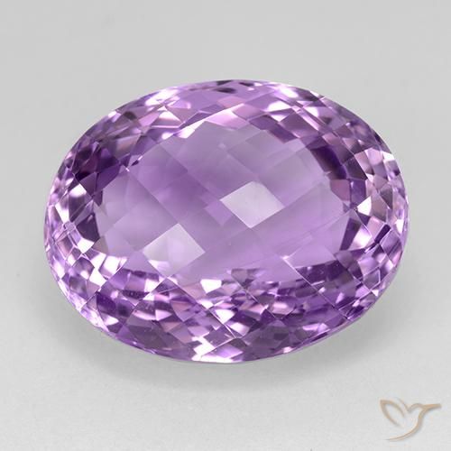 20.9 x 16.6mm Oval Checkerboard Violet Amethyst from Brazil, Weight of 26.6ct, Natural untreated gemstone in VVS Clarity, 1pc Amethyst - the Color is Pinkish Violet, Mohs Hardness of 7 suitable for daily wear jewelry, February Birthstone, Photo A