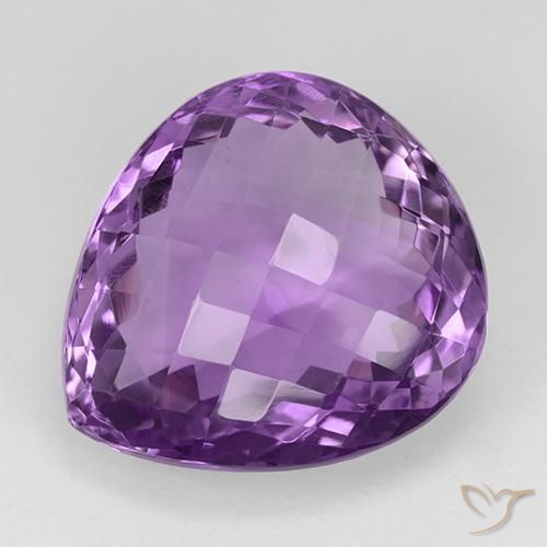 21.1 x 19.2mm Pear Violet Amethyst from Brazil, Weight of 27.2ct, Natural untreated Gemstone in VVS Clarity, 1pc Pear Checkerboard Amethyst - Color: Purplish Violet, Mohs Hardness of 7 suitable for daily wear jewelry, Wednesday Gemstone, Photo A