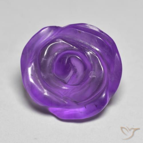 10.05ct Carved Rose Violet Amethyst from Brazil, Dimension 14.5x13.8 mm, Translucent Clarity, Natural untreated gemstone, 1pc Amethyst in Medium-light Violet Color, Mohs Hardness of 7 suitable for daily wear jewelry, Symbolizes Calming and Soothing, Photo A
