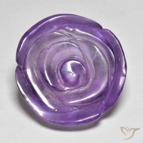 18x17.5 mm Carved Rose Violet Amethyst from Brazil, Weight of 19.64ct, Natural untreated Gemstone in Translucent Clarity, 1pc Amethyst - Color: Medium-light Violet, Mohs Hardness of 7 suitable for daily wear jewelry, Year of the Dragon Gemstone, Photo A