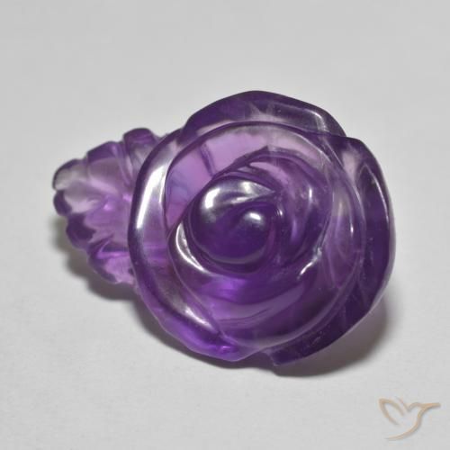 12.57 ct Violet Amethyst Stone, Natural Amethyst in Carved Rose Shape for Sale