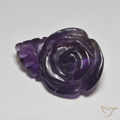 12.82 ct Violet Amethyst Stone, Natural Amethyst in Carved Rose Shape for Sale