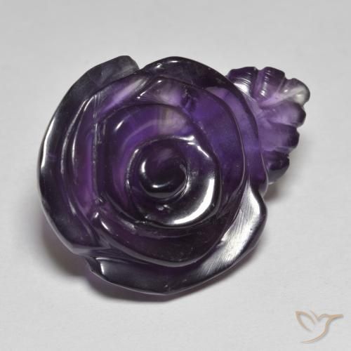 25.29 ct Violet Amethyst Stone, Natural Amethyst in Carved Rose Shape for Sale