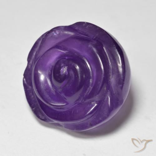 15.46 ct Violet Amethyst Stone, Natural Amethyst in Carved Rose Shape for Sale