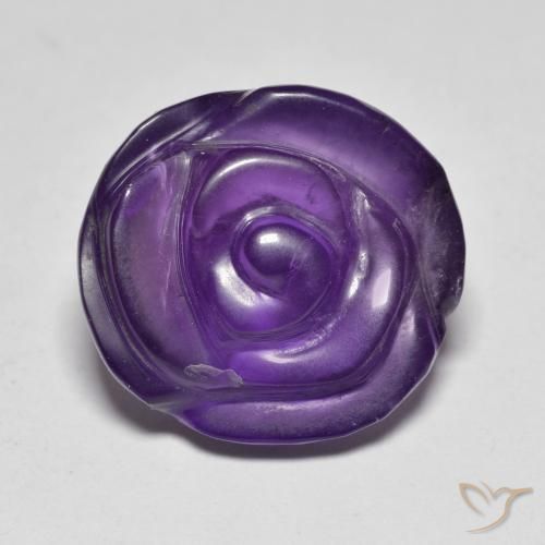 10.19ct Flower Cut Medium Violet Amethyst from Brazil, Dimension 14.7x13.6 mm, Natural untreated Gemstone, Translucent Clarity, 1pc Carved Rose Amethyst, Mohs Hardness of 7 suitable for daily wear jewelry, Symbolizes Calming and Soothing, Photo A