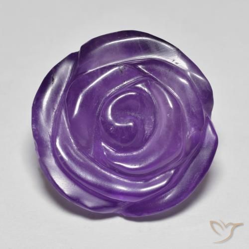 18.09ct Flower Cut Medium Violet Amethyst from Brazil, Dimension 17.5x17.2 mm, Natural untreated Gemstone, Translucent Clarity, 1pc Carved Rose Amethyst, Mohs Hardness of 7 suitable for daily wear jewelry, Unblocks Crown Chakra, Photo A