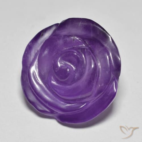 18.09 ct Violet Amethyst Stone, Natural Amethyst in Carved Rose Shape for Sale