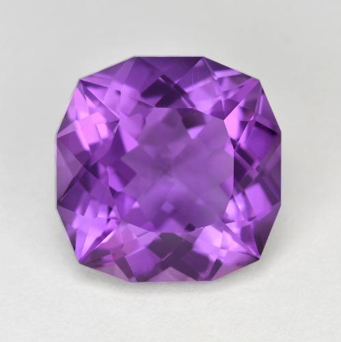 12.9 x 12.9mm Cushion-cut Violet Amethyst from Brazil, Weight of 8.49ct, Natural untreated gemstone in VVS Clarity, 1pc Amethyst - the Color is Deep Violet, Mohs Hardness of 7 suitable for daily wear jewelry, Unblocks Crown Chakra, Photo A