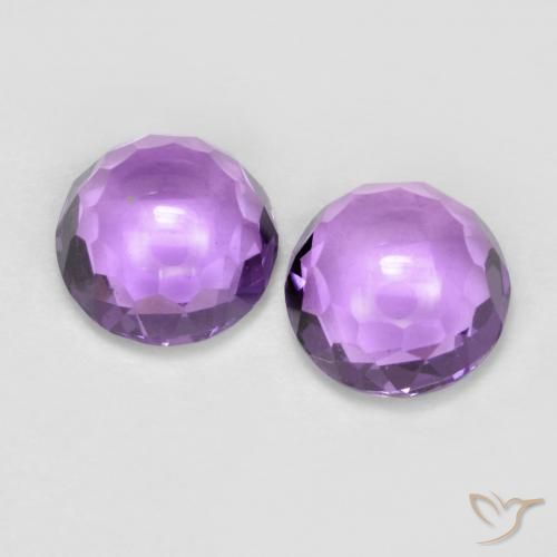 2pc Matching Round Violet Amethysts in Size 6.5mm, Weight 2.22ct total / avg. 1.11ct each, Medium Pinkish Violet in VVS-VS Clarity, Natural untreated Gemstone, Mohs Hardness 7 suitable for daily wear jewelry, Year of the Dragon Gemstone, Photo A