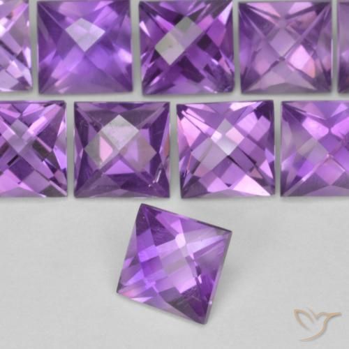 13.95 ctw Violet Amethyst Stones, Natural Amethyst in Square Checkerboard Shape for Sale