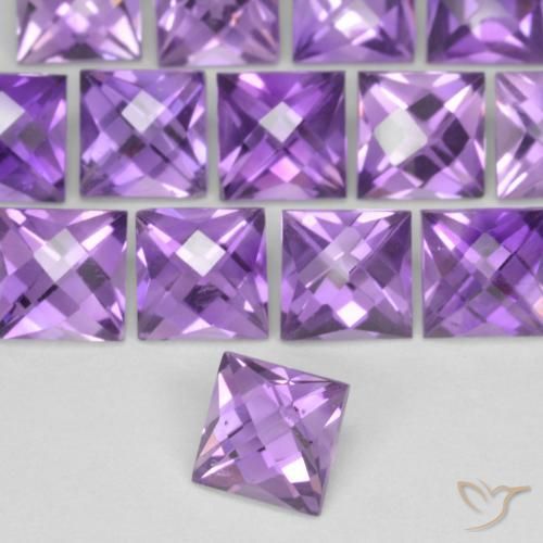 3.33 ctw Violet Amethyst Stones, Natural Amethyst in Square Checkerboard Shape for Sale