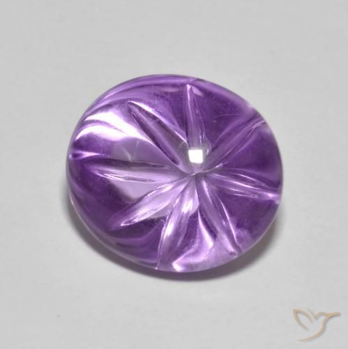 5.55 ct Violet Amethyst Stone, Natural Amethyst in Carved Oval Shape for Sale