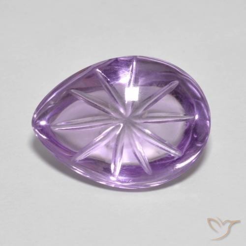 16 x 11.9mm Carved Pear Violet Amethyst from Brazil, Weight of 8.16ct, Natural untreated Gemstone in Transparent Clarity, 1pc Amethyst - Color: Medium Violet, Mohs Hardness of 7 suitable for daily wear jewelry, Year of the Dragon Gemstone, Photo A