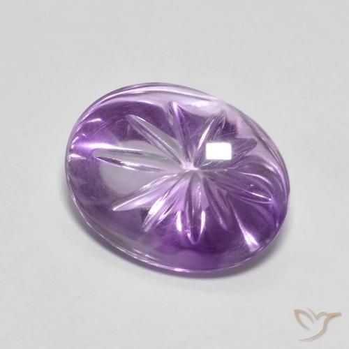 6.70 ct Violet Amethyst Stone, Natural Amethyst in Carved Oval Shape for Sale